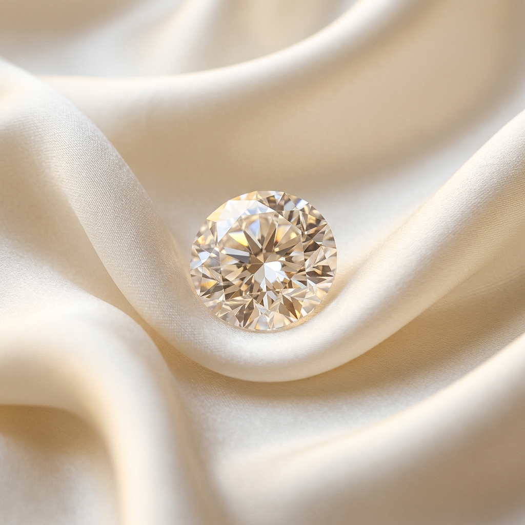 Exquisite Brilliant Cut Diamond floating on silk
