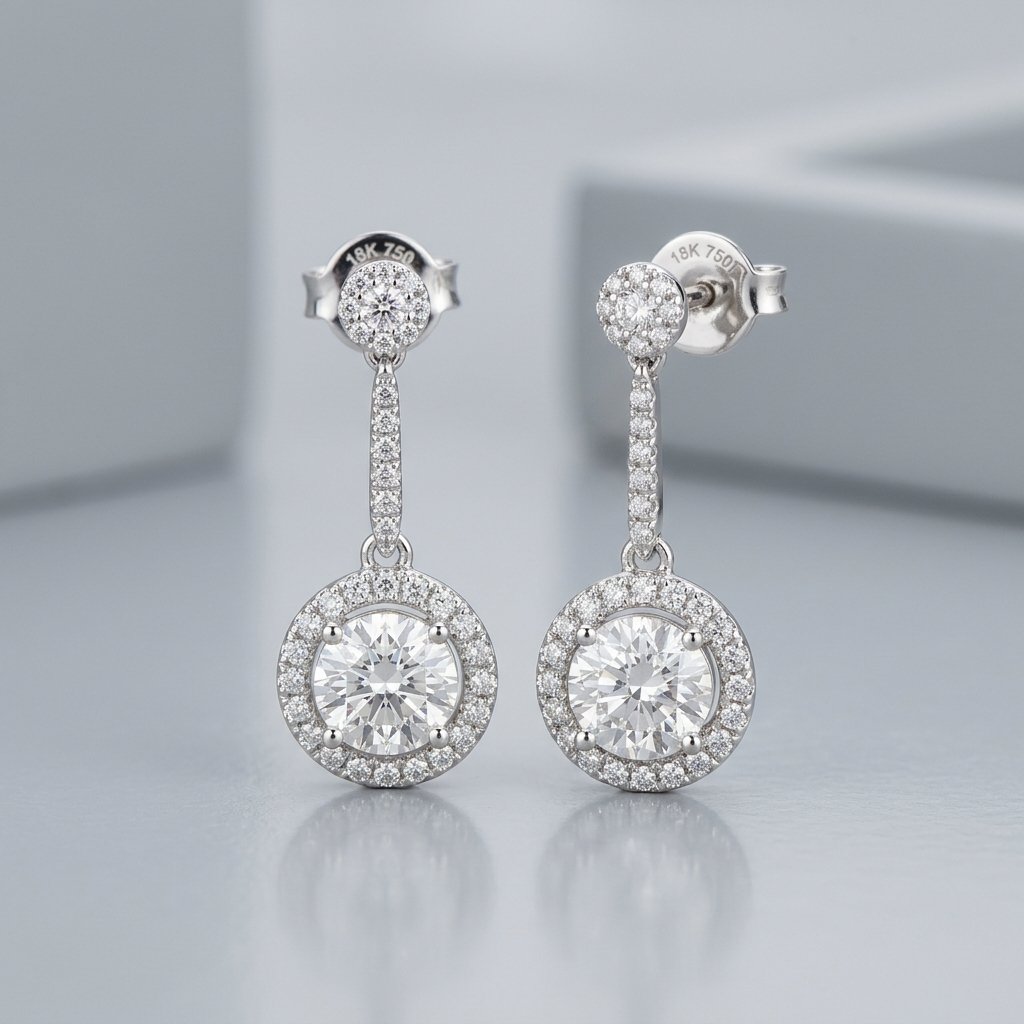 GMW Drop Halo Diamond Earrings